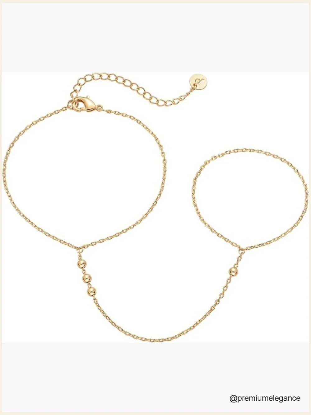 14K Gold Plated Hand Chain Bracelet with Ring - Dainty Adjustable Body Jewelry